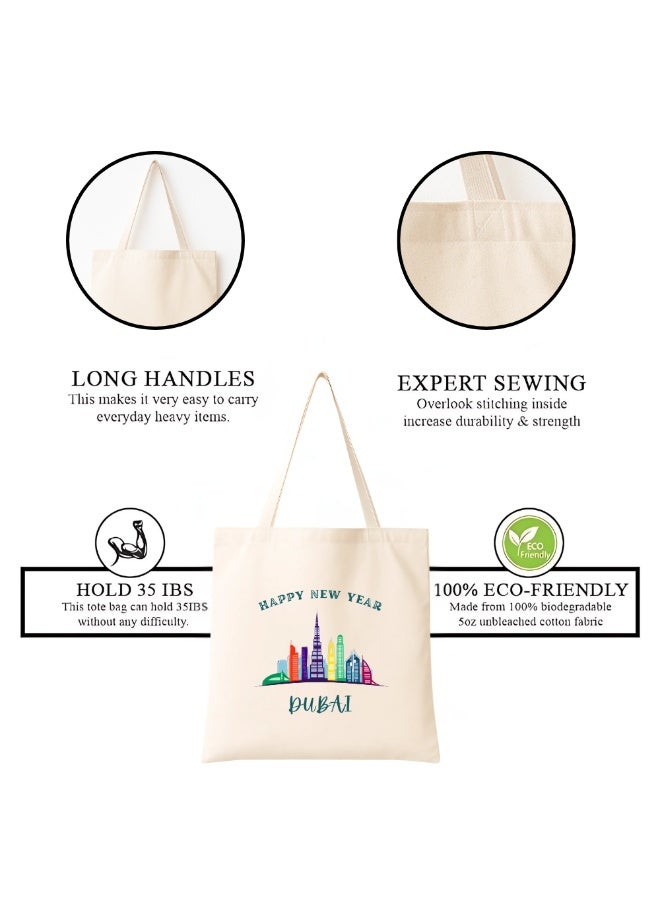 PRINTSHOP4ME New Year Cotton Bag With Dubai Design-Eco-Friendly Canvas Cotton Tote Bag With Printed For Women-Reusable Bag,Party Gift Idea And Cotton Gift Bag - Image 5